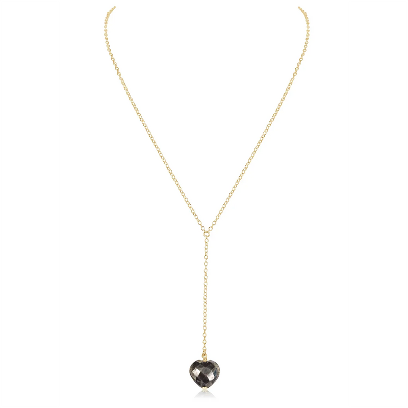 Pyrite Crystal Heart Lariat Necklace
