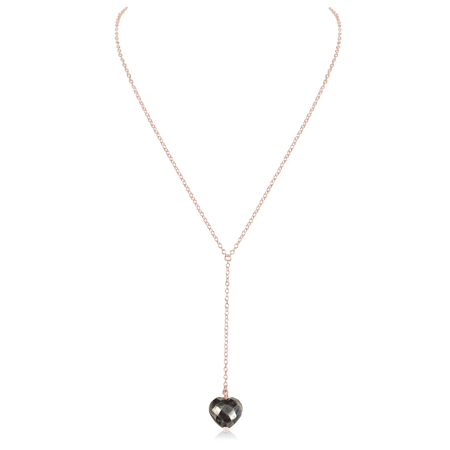 Pyrite Crystal Heart Lariat Necklace