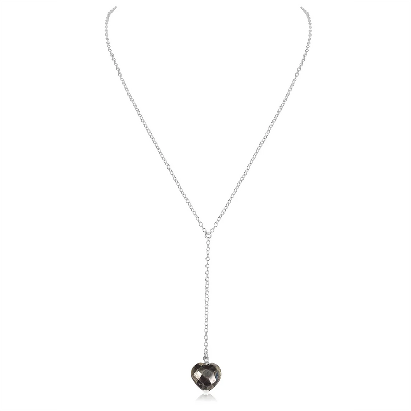 Pyrite Crystal Heart Lariat Necklace