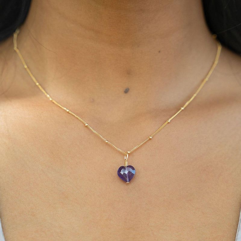 Amethyst Crystal Heart Pendant Necklace - Amethyst Crystal Heart Pendant Necklace - Sterling Silver / Cable - Luna Tide Handmade Crystal Jewellery