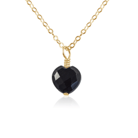 Black Onyx Crystal Heart Pendant Necklace - Black Onyx Crystal Heart Pendant Necklace - 14k Gold Fill / Cable - Luna Tide Handmade Crystal Jewellery