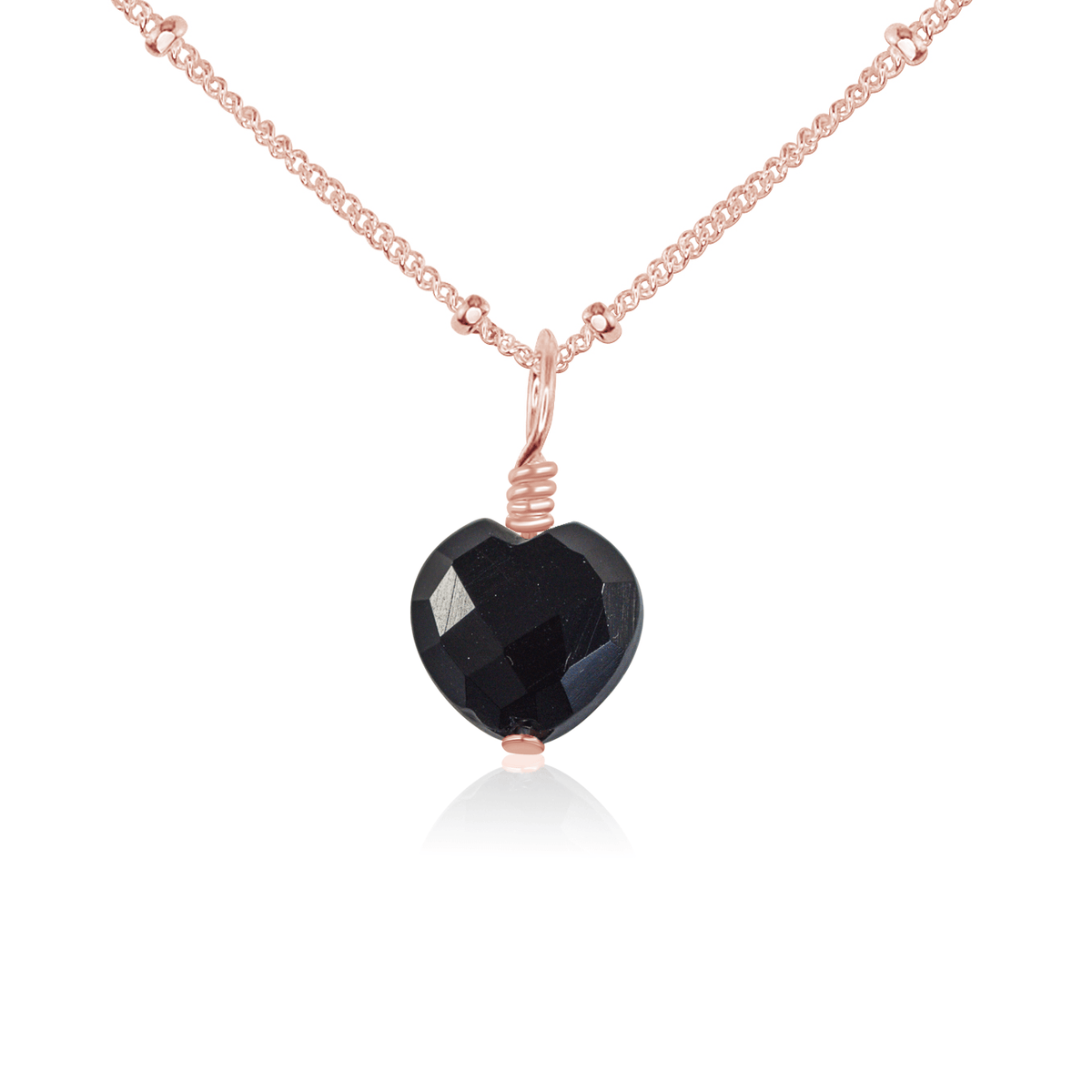 Black Onyx Crystal Heart Pendant Necklace - Black Onyx Crystal Heart Pendant Necklace - 14k Rose Gold Fill / Satellite - Luna Tide Handmade Crystal Jewellery