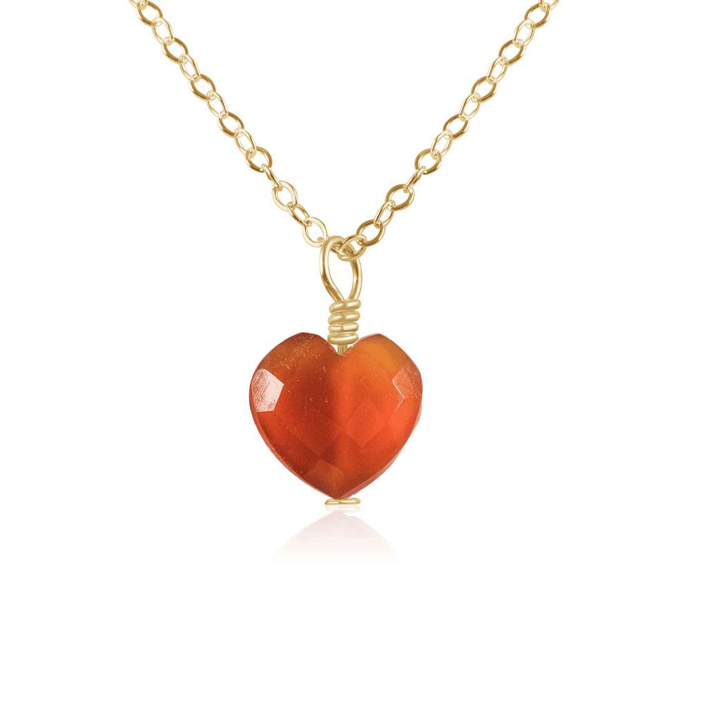 Carnelian Crystal Heart Pendant Necklace - Carnelian Crystal Heart Pendant Necklace - 14k Gold Fill / Cable - Luna Tide Handmade Crystal Jewellery