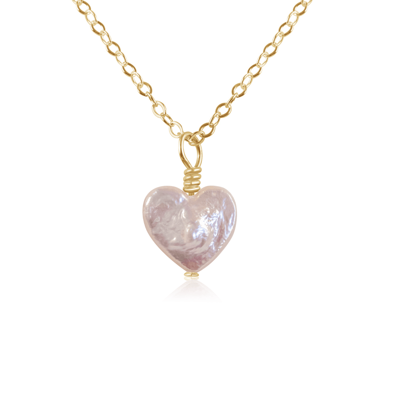 Freshwater Pearl Heart Pendant Necklace - Freshwater Pearl Heart Pendant Necklace - 14k Gold Fill / Cable - Luna Tide Handmade Crystal Jewellery