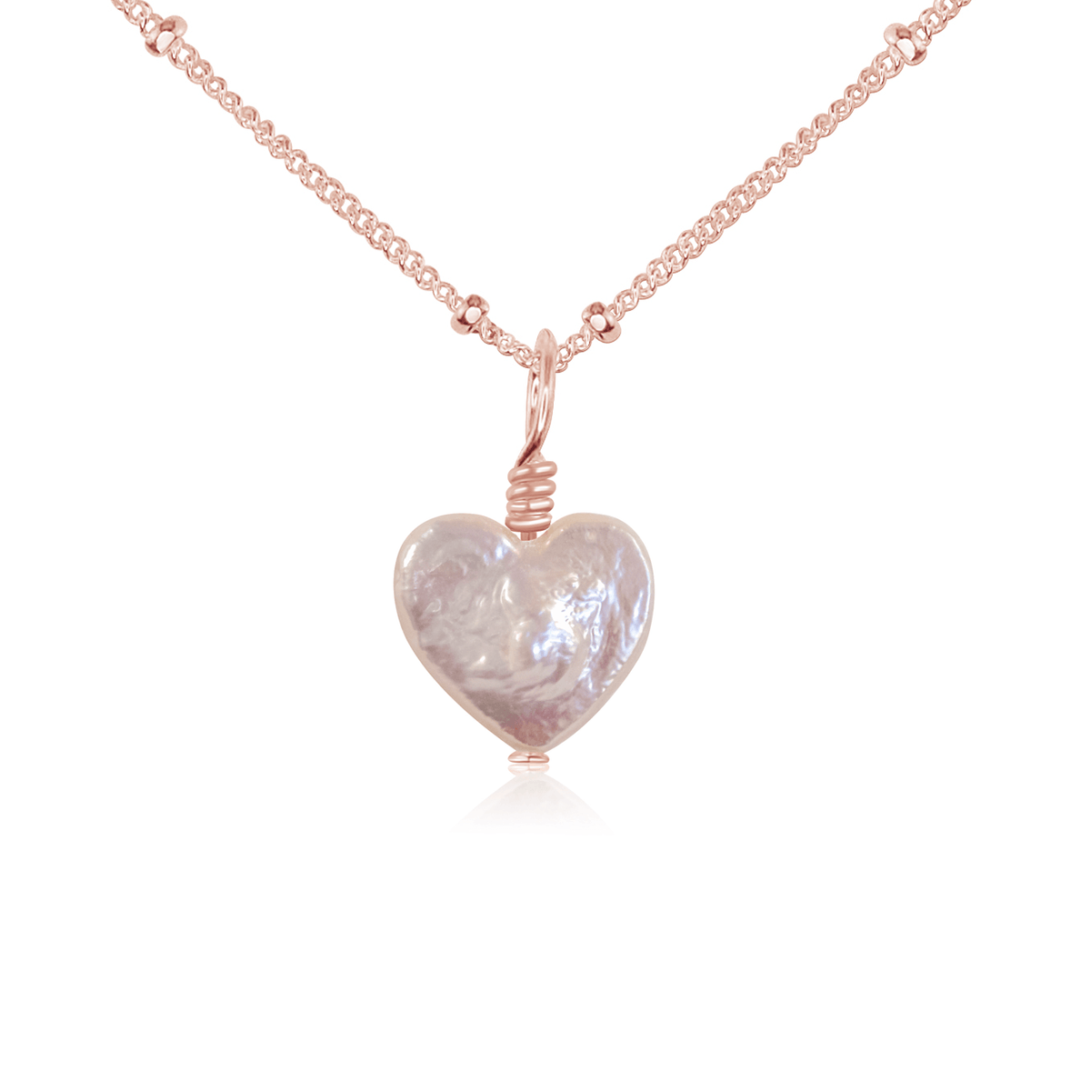 Freshwater Pearl Heart Pendant Necklace - Freshwater Pearl Heart Pendant Necklace - 14k Rose Gold Fill / Satellite - Luna Tide Handmade Crystal Jewellery