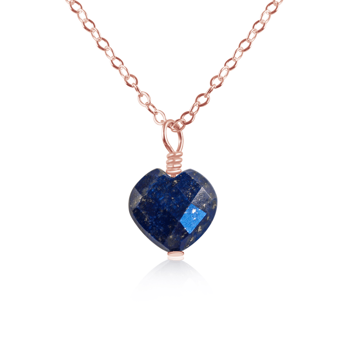 Lapis Lazuli Crystal Heart Pendant Necklace - Lapis Lazuli Crystal Heart Pendant Necklace - 14k Rose Gold Fill / Cable - Luna Tide Handmade Crystal Jewellery
