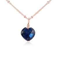 Lapis Lazuli Crystal Heart Pendant Necklace - Lapis Lazuli Crystal Heart Pendant Necklace - 14k Rose Gold Fill / Satellite - Luna Tide Handmade Crystal Jewellery