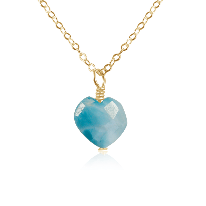 Larimar Crystal Heart Pendant Necklace - Larimar Crystal Heart Pendant Necklace - 14k Gold Fill / Cable - Luna Tide Handmade Crystal Jewellery