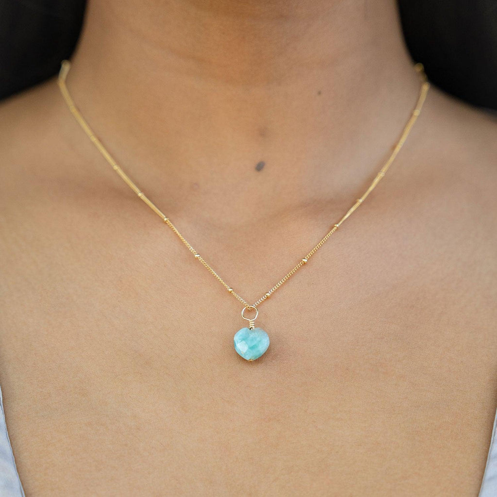 Larimar Crystal Heart Pendant Necklace - Larimar Crystal Heart Pendant Necklace - Sterling Silver / Cable - Luna Tide Handmade Crystal Jewellery