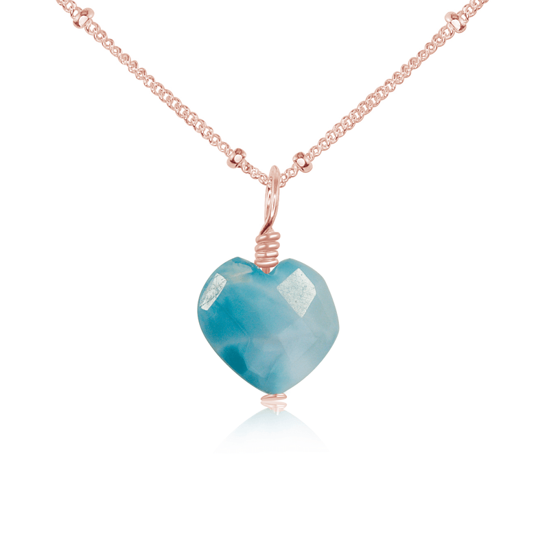 Larimar Crystal Heart Pendant Necklace - Larimar Crystal Heart Pendant Necklace - 14k Rose Gold Fill / Satellite - Luna Tide Handmade Crystal Jewellery