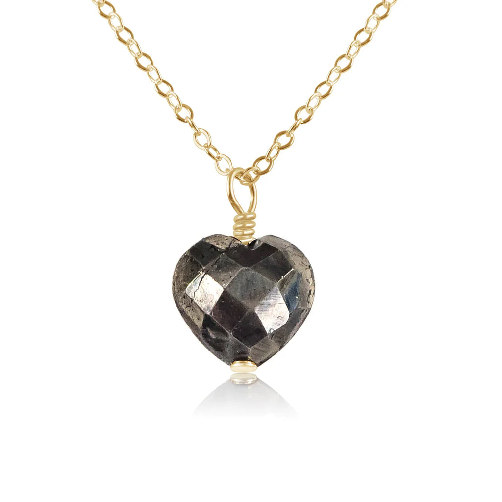 Pyrite Crystal Heart Pendant Necklace