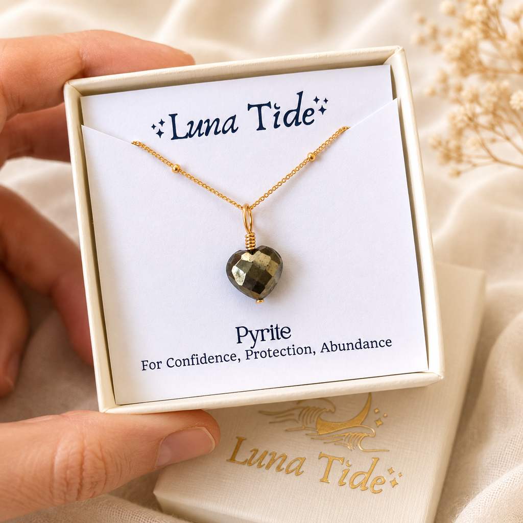 Pyrite Crystal Heart Pendant Necklace