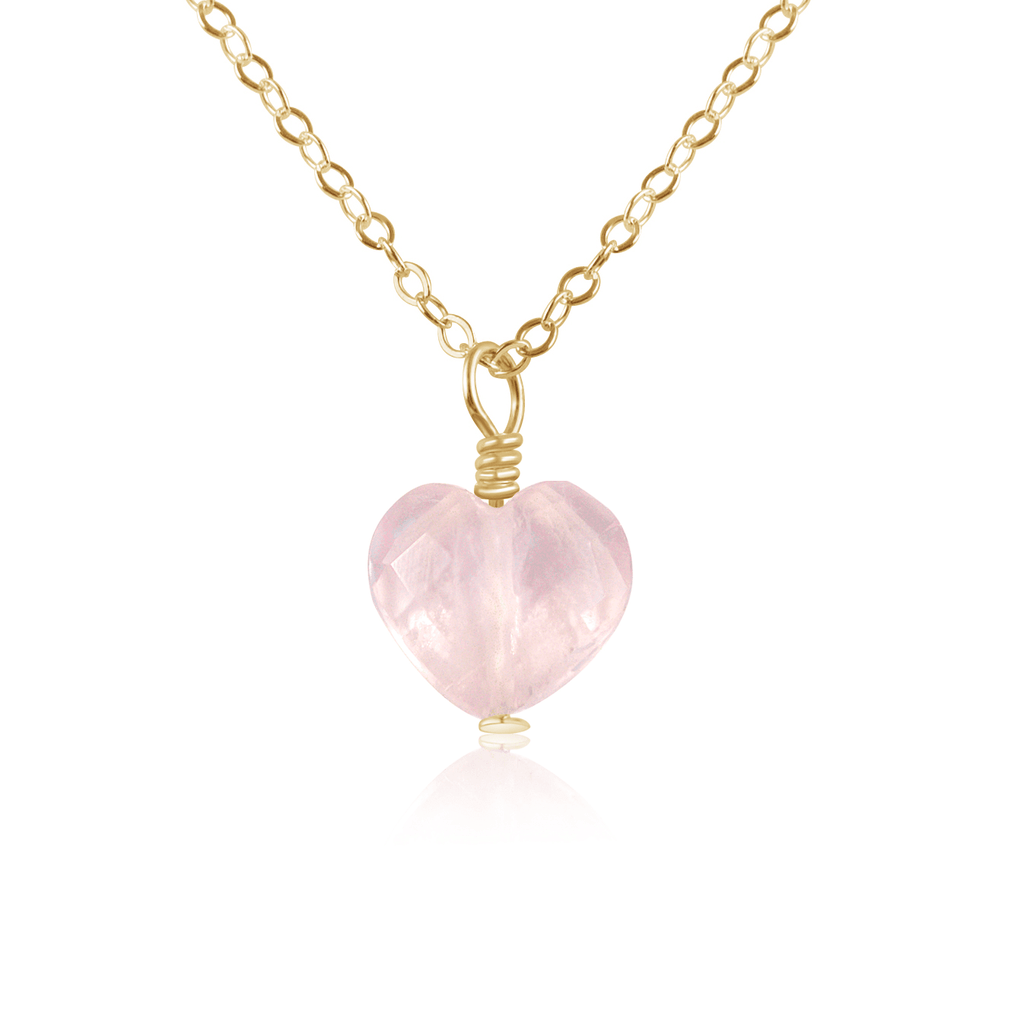 Rose Quartz Crystal Heart Pendant Necklace - Rose Quartz Crystal Heart Pendant Necklace - 14k Gold Fill / Cable - Luna Tide Handmade Crystal Jewellery