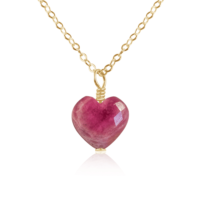 Ruby Crystal Heart Pendant Necklace - Ruby Crystal Heart Pendant Necklace - 14k Gold Fill / Cable - Luna Tide Handmade Crystal Jewellery