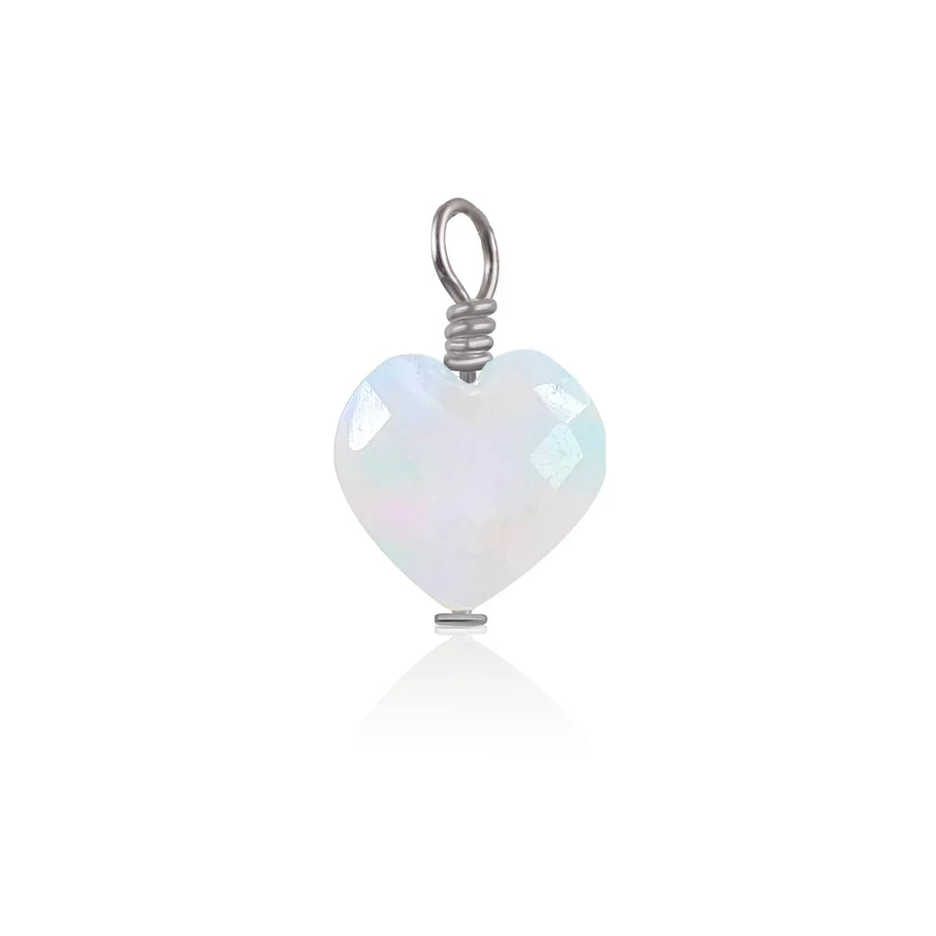Rainbow Moonstone Crystal Heart Pendant - Rainbow Moonstone Crystal Heart Pendant - Stainless Steel - Luna Tide Handmade Crystal Jewellery