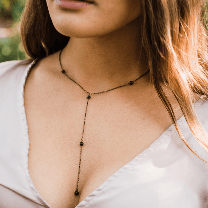 Bronze Iolite Dainty Crystal Lariat Necklace