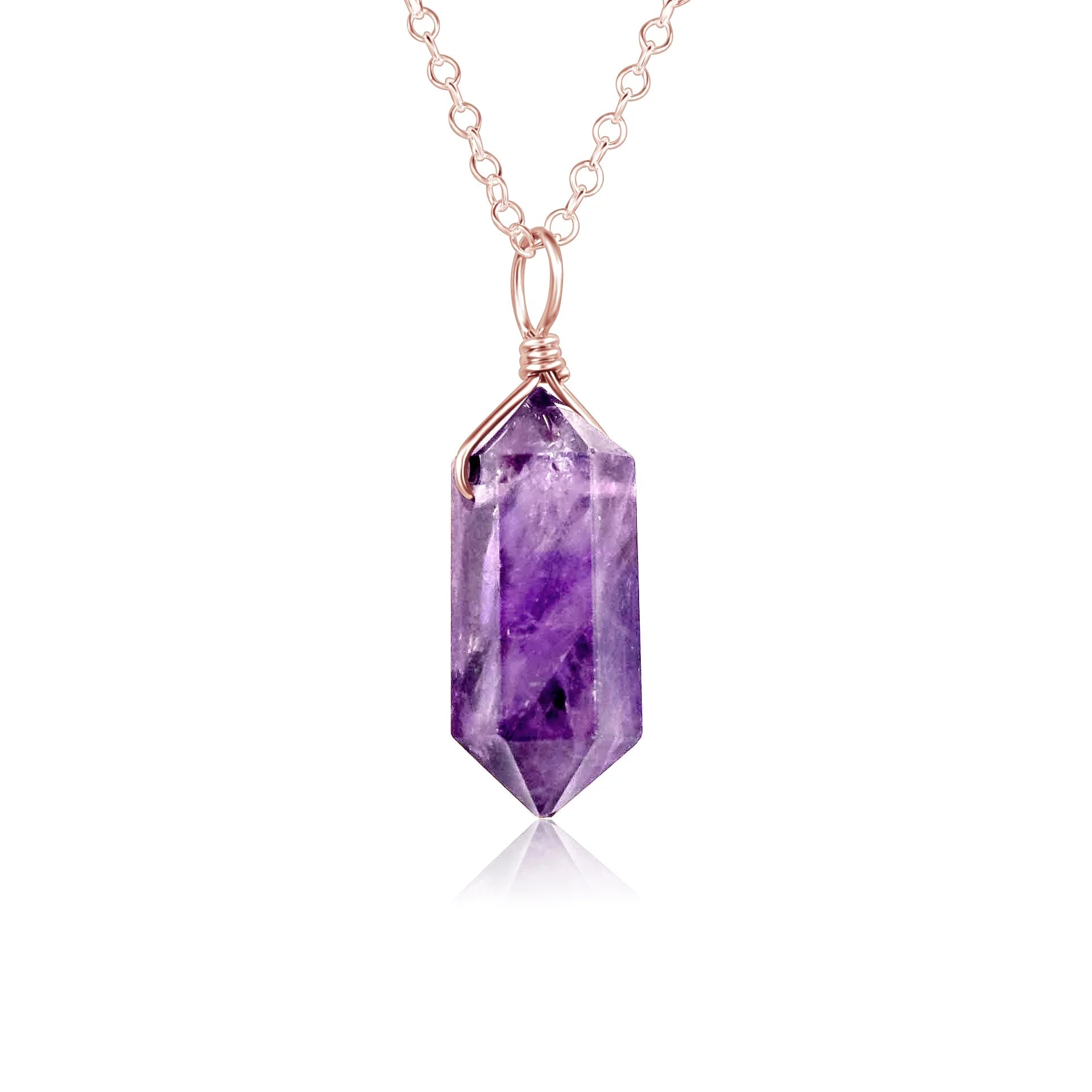Large Double Terminated Amethyst Crystal Pendant Necklace