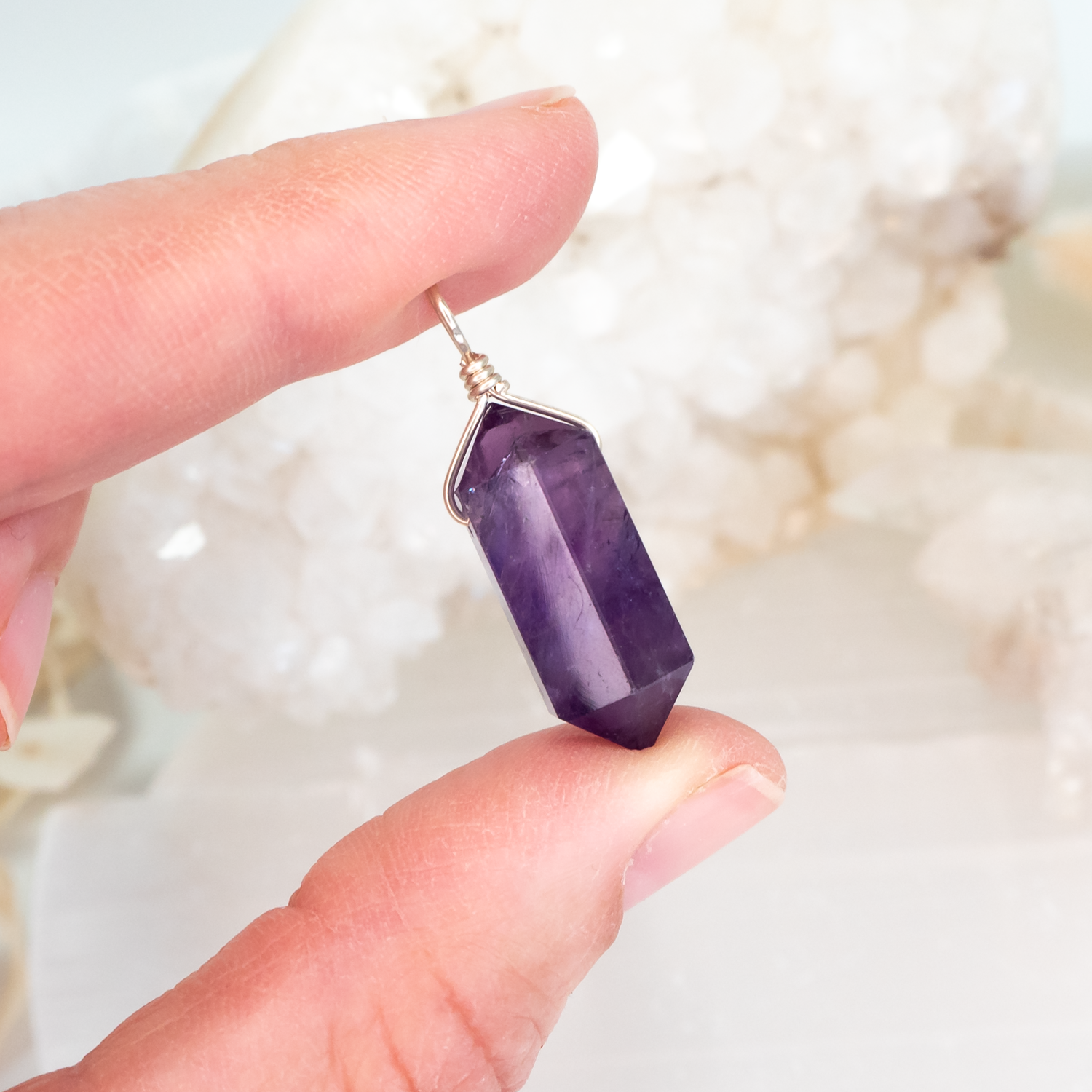 Large Double Terminated Amethyst Crystal Pendant