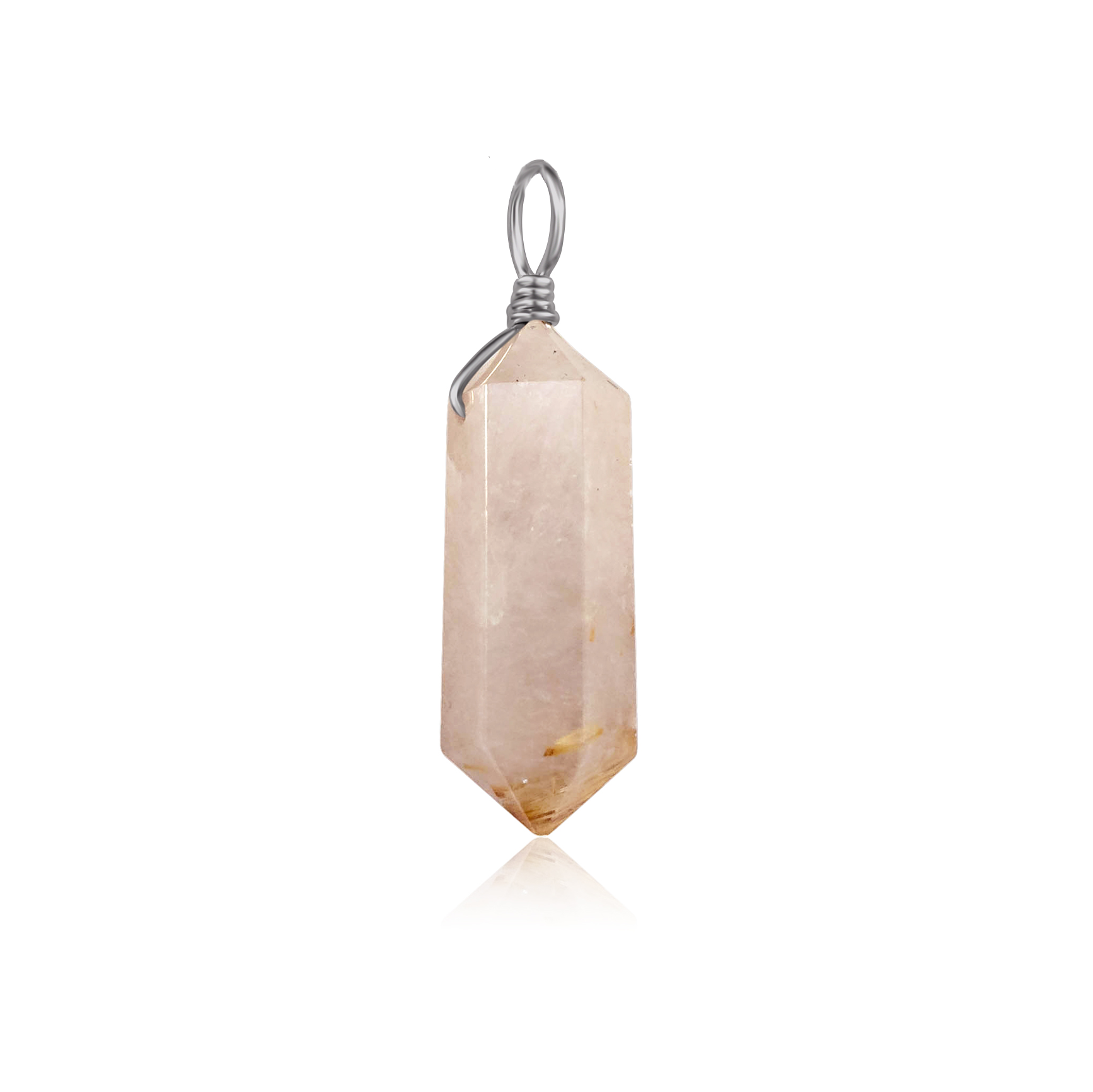Large Double Terminated Golden Rutilated Quartz Crystal Pendant