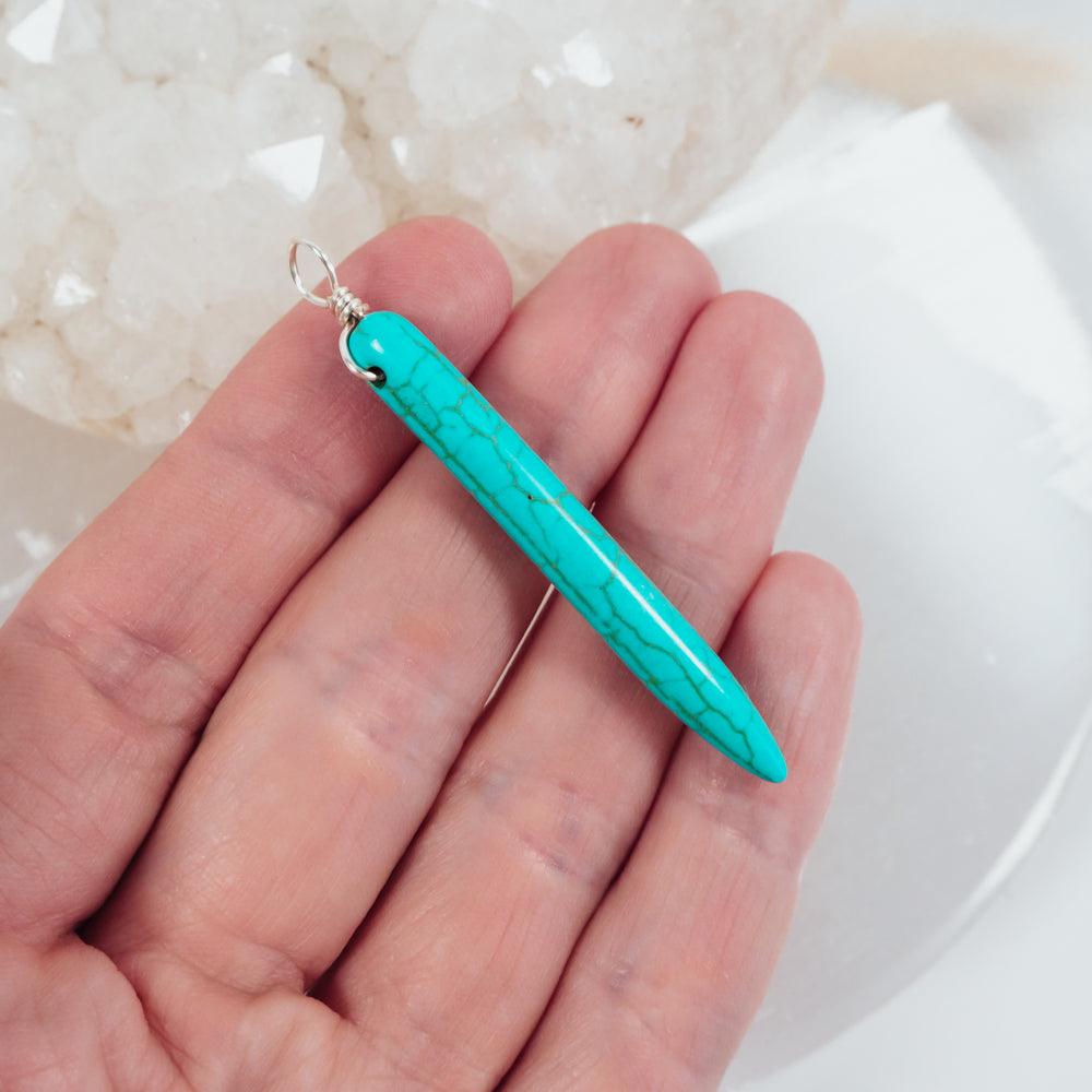 Long Turquoise Howlite Round Spike Point Pendant