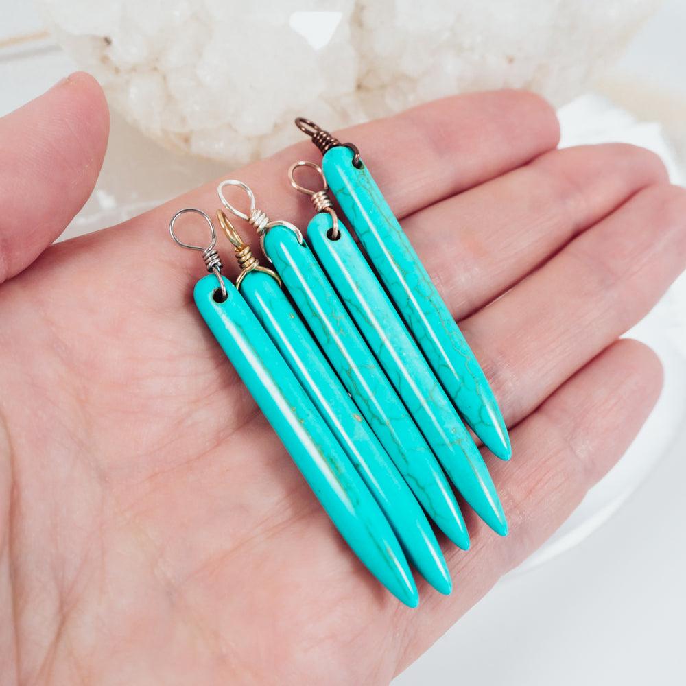 Long Turquoise Howlite Round Spike Point Pendant