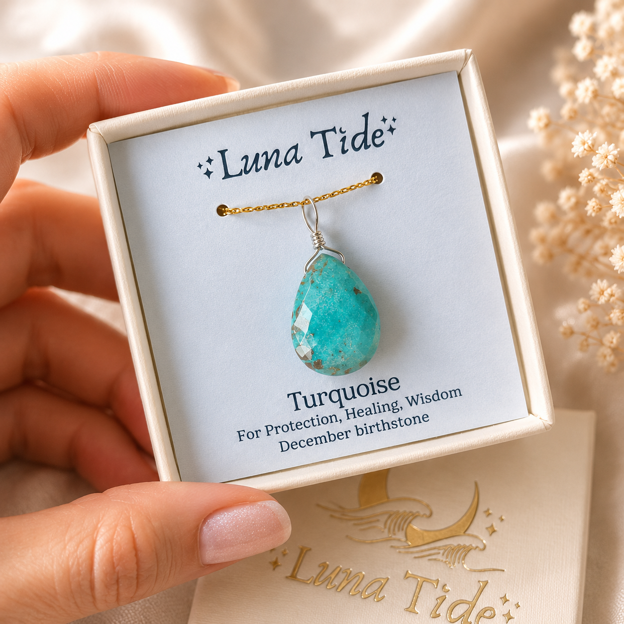 Large Turquoise Faceted Pear Crystal Pendant