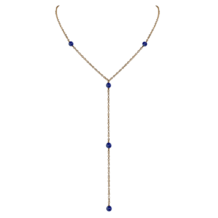 Bronze Lapis Lazuli Dainty Crystal Lariat Necklace