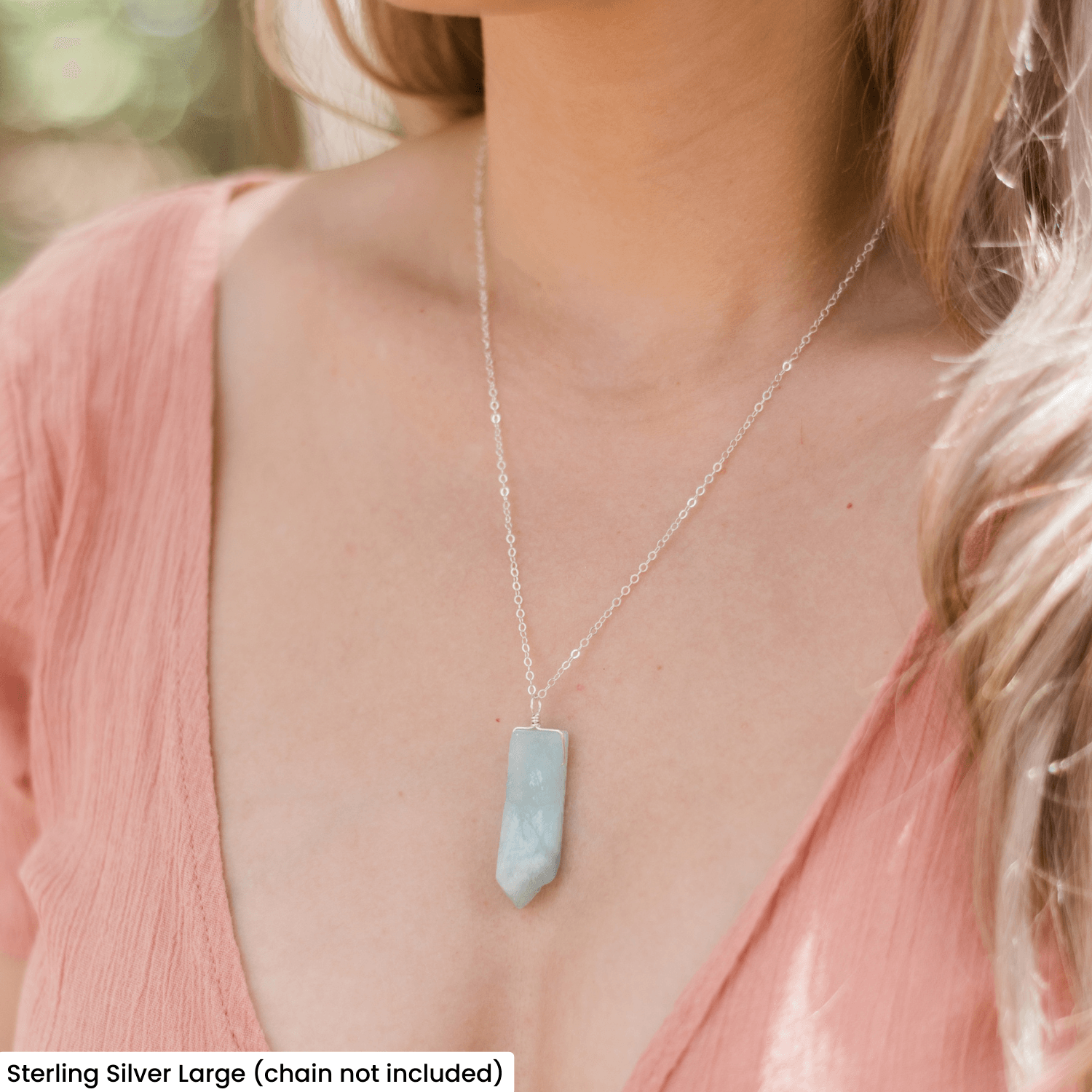 Raw Natural Aquamarine Crystal Slice Point Pendant