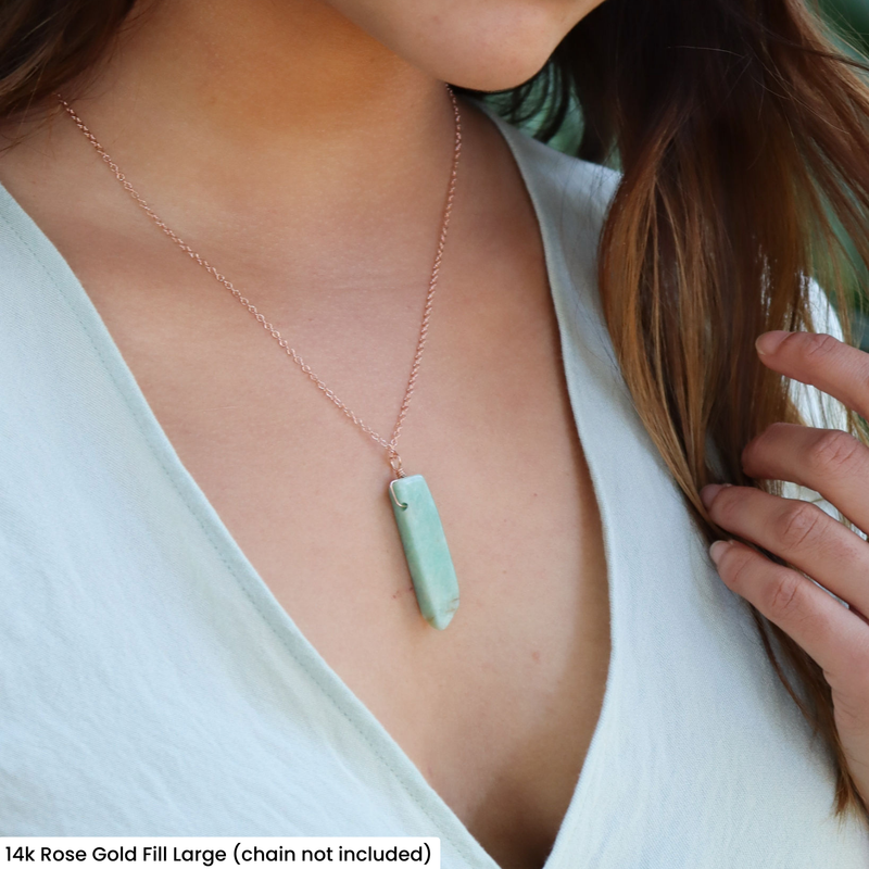 Polished Raw Natural Amazonite Crystal Slice Point Pendant