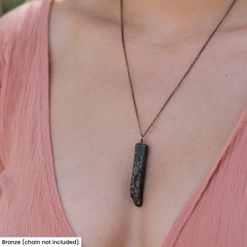 Raw Natural Green Kyanite Crystal Slice Point Pendant