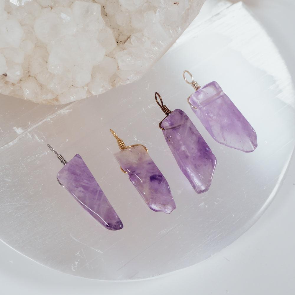 Polished Natural Amethyst Crystal Slice Point Pendant