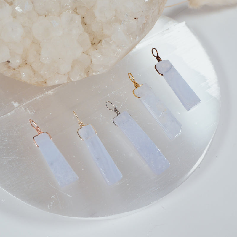 Polished Raw Natural Blue Lace Agate Crystal Slice Point Pendant