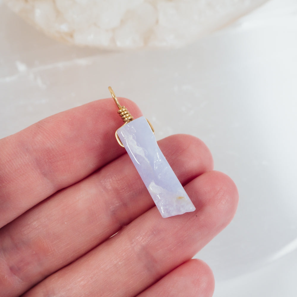 Polished Raw Natural Blue Lace Agate Crystal Slice Point Pendant