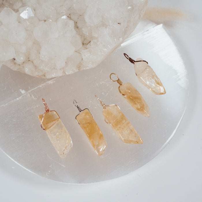 Raw Polished Natural Citrine Crystal Slice Point Pendant