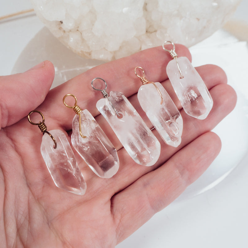 Raw Polished Natural Crystal Quartz Point Pendant