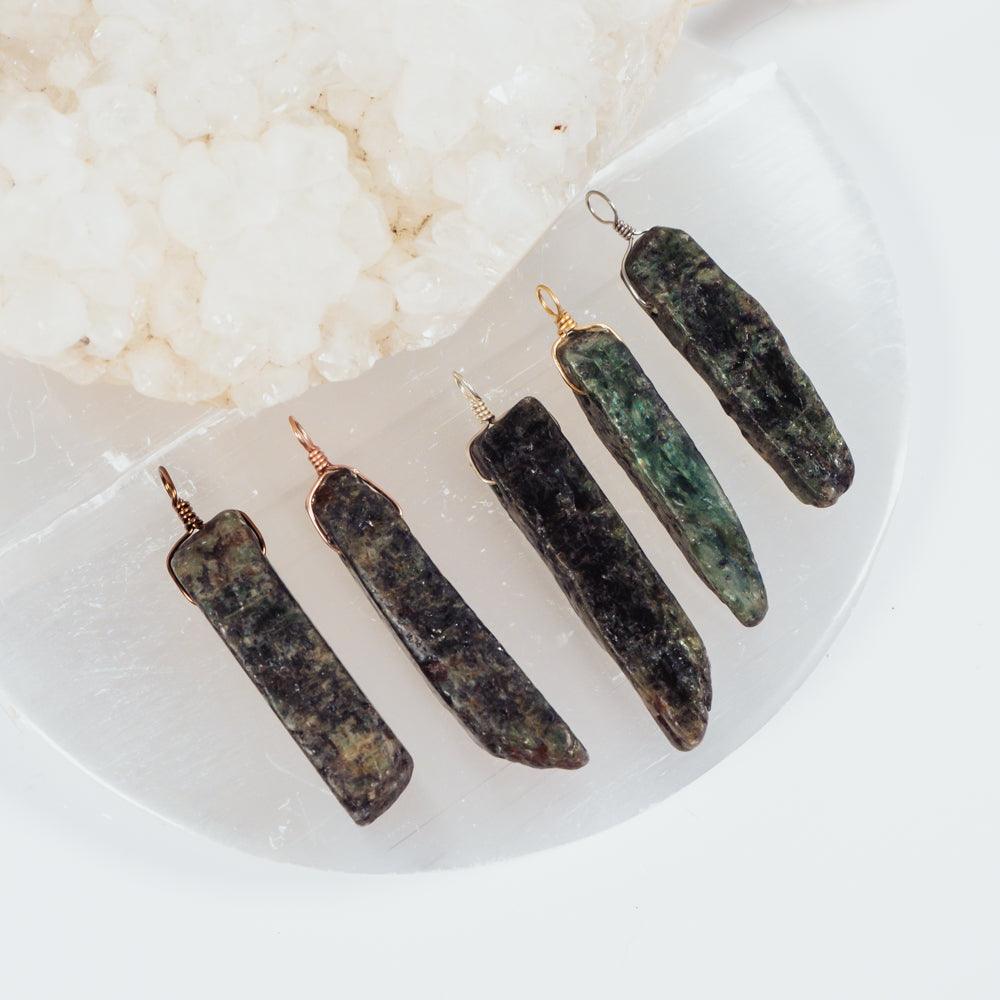 Raw Natural Green Kyanite Crystal Slice Point Pendant