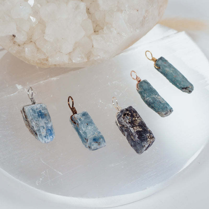 Raw Natural Blue Kyanite Point Pendant