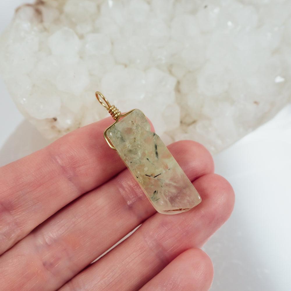Raw Polished Natural Prehnite Crystal Slice Point Pendant