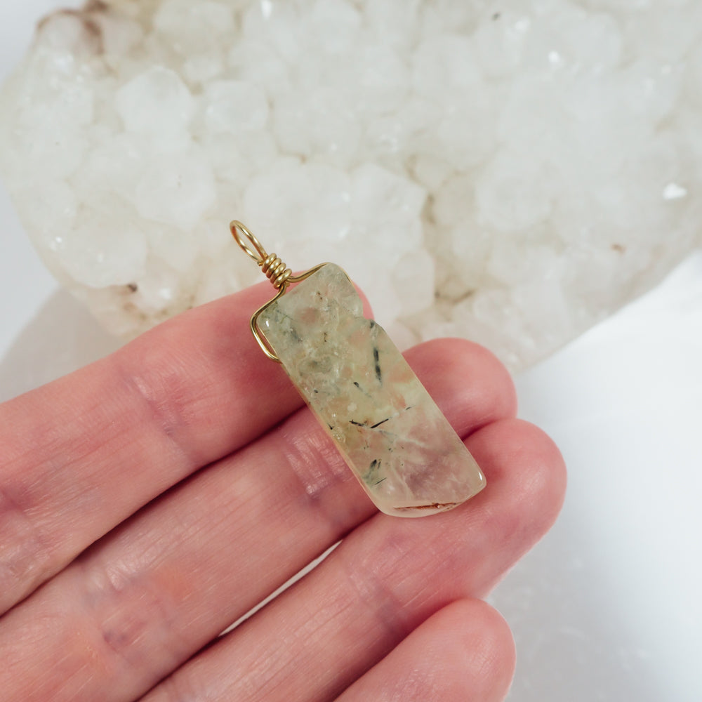 Raw Polished Natural Prehnite Crystal Slice Point Pendant