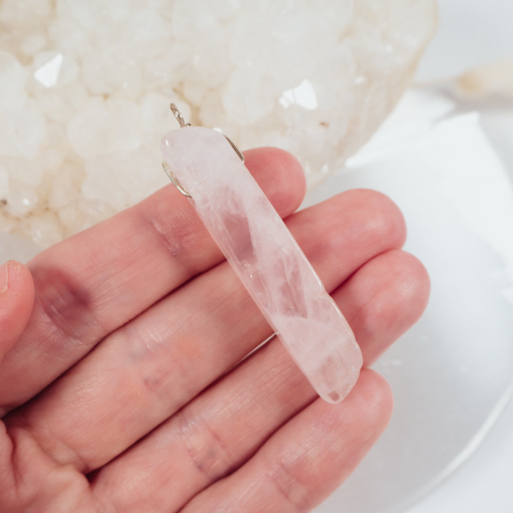 Polished Raw Natural Rose Quartz Crystal Slice Point Pendant