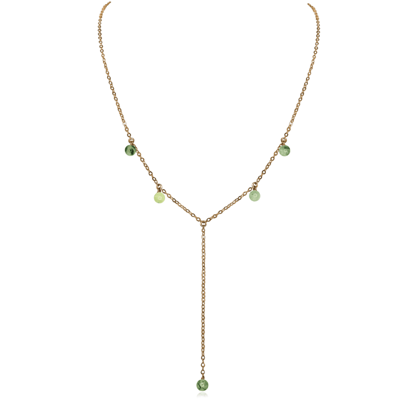 Bronze Prehnite Gemstone Bead Drop Lariat Y Necklace