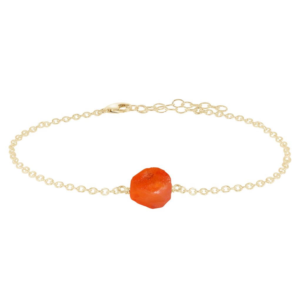 Raw Carnelian Crystal Nugget Anklet - Raw Carnelian Crystal Nugget Anklet - 14k Gold Fill - Luna Tide Handmade Crystal Jewellery