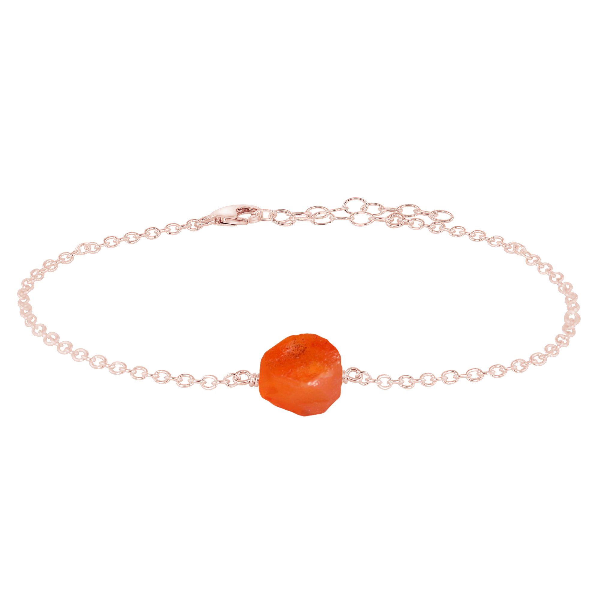 Raw Carnelian Crystal Nugget Anklet - Raw Carnelian Crystal Nugget Anklet - 14k Rose Gold Fill - Luna Tide Handmade Crystal Jewellery