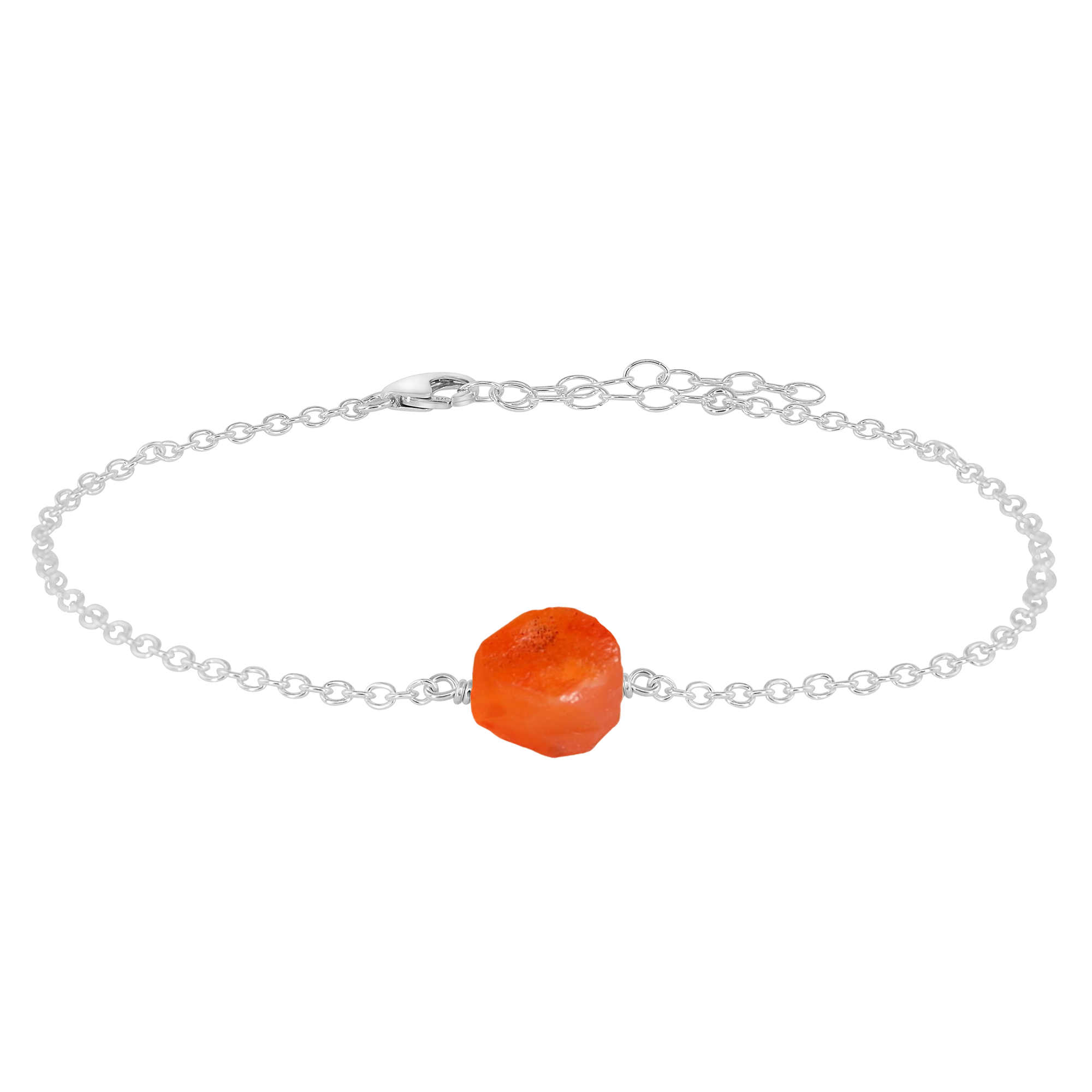 Raw Carnelian Crystal Nugget Anklet - Raw Carnelian Crystal Nugget Anklet - Sterling Silver - Luna Tide Handmade Crystal Jewellery