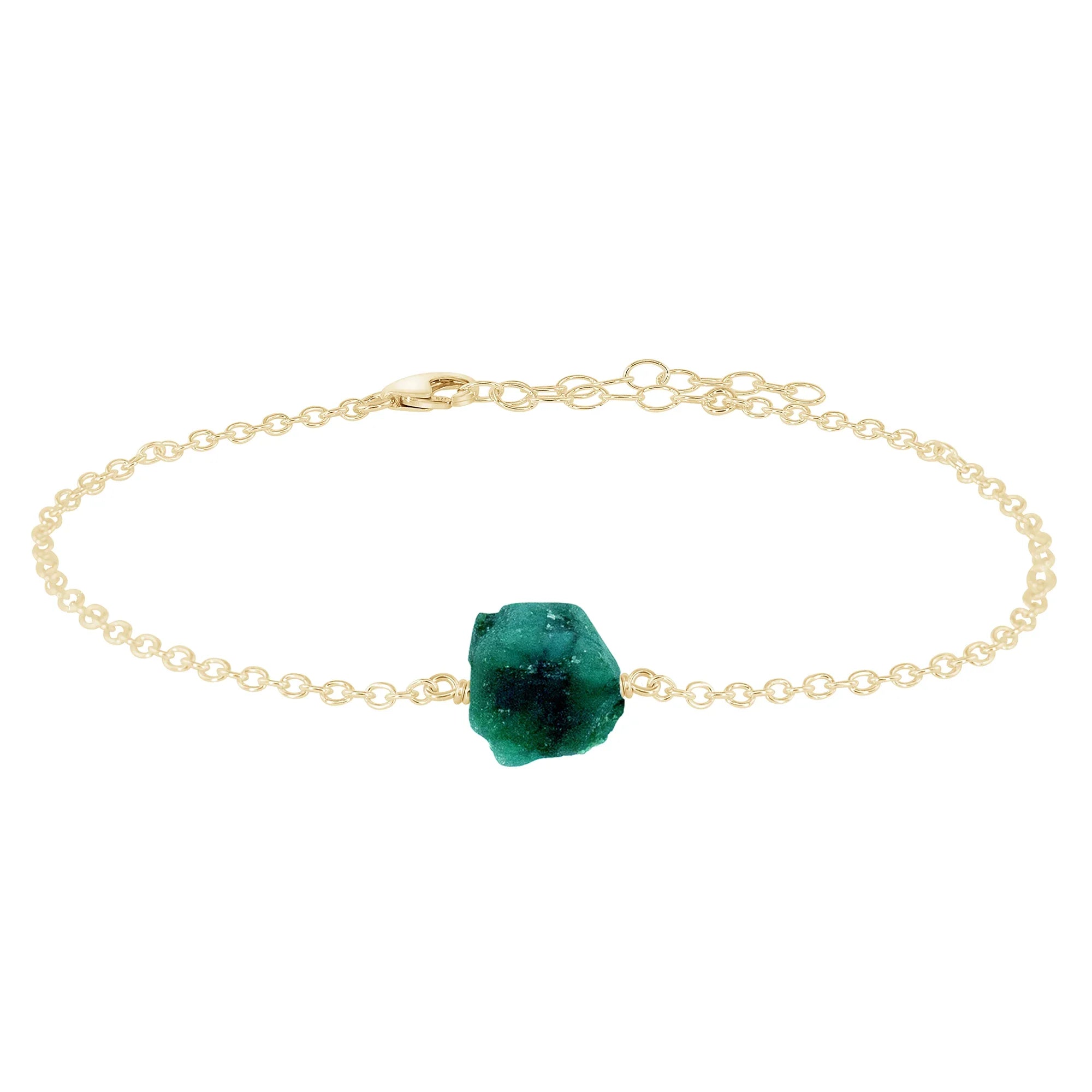 Raw Emerald Crystal Nugget Anklet - Raw Emerald Crystal Nugget Anklet - 14k Gold Fill - Luna Tide Handmade Crystal Jewellery