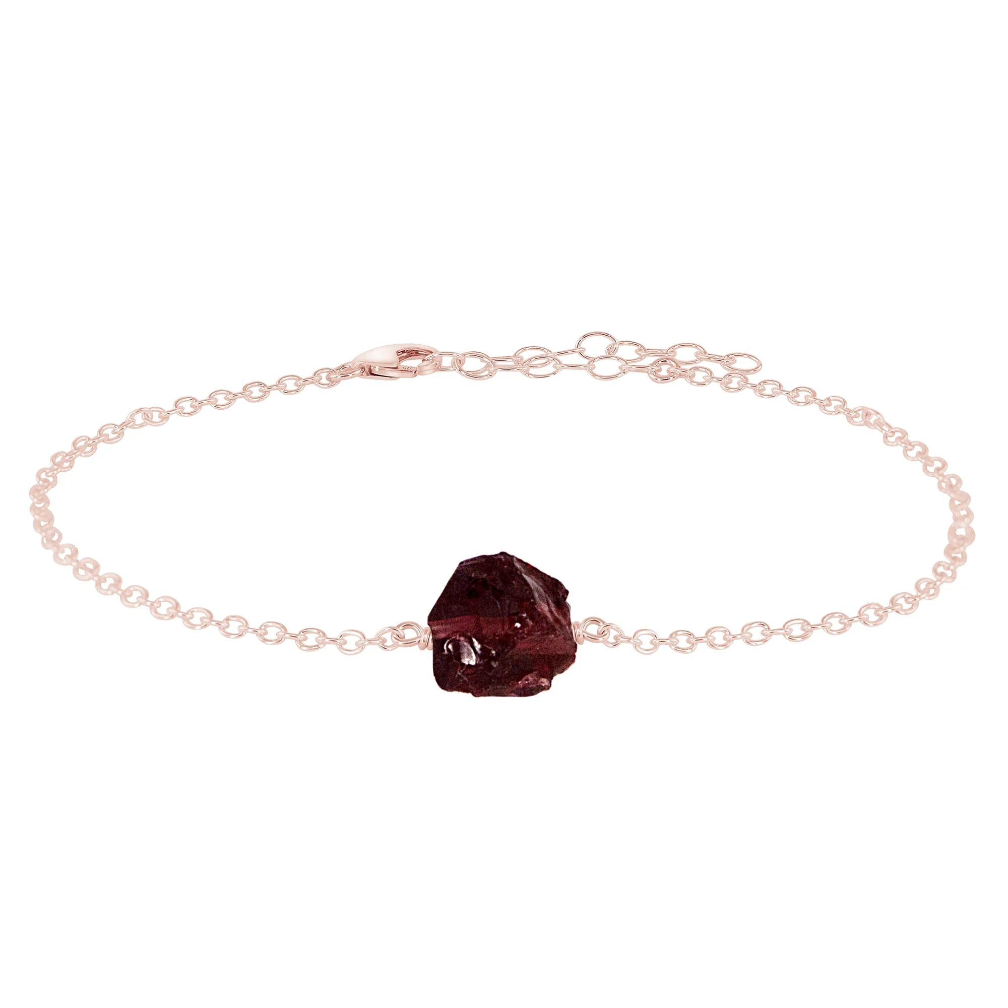 Raw Garnet Crystal Nugget Anklet - Raw Garnet Crystal Nugget Anklet - 14k Rose Gold Fill - Luna Tide Handmade Crystal Jewellery
