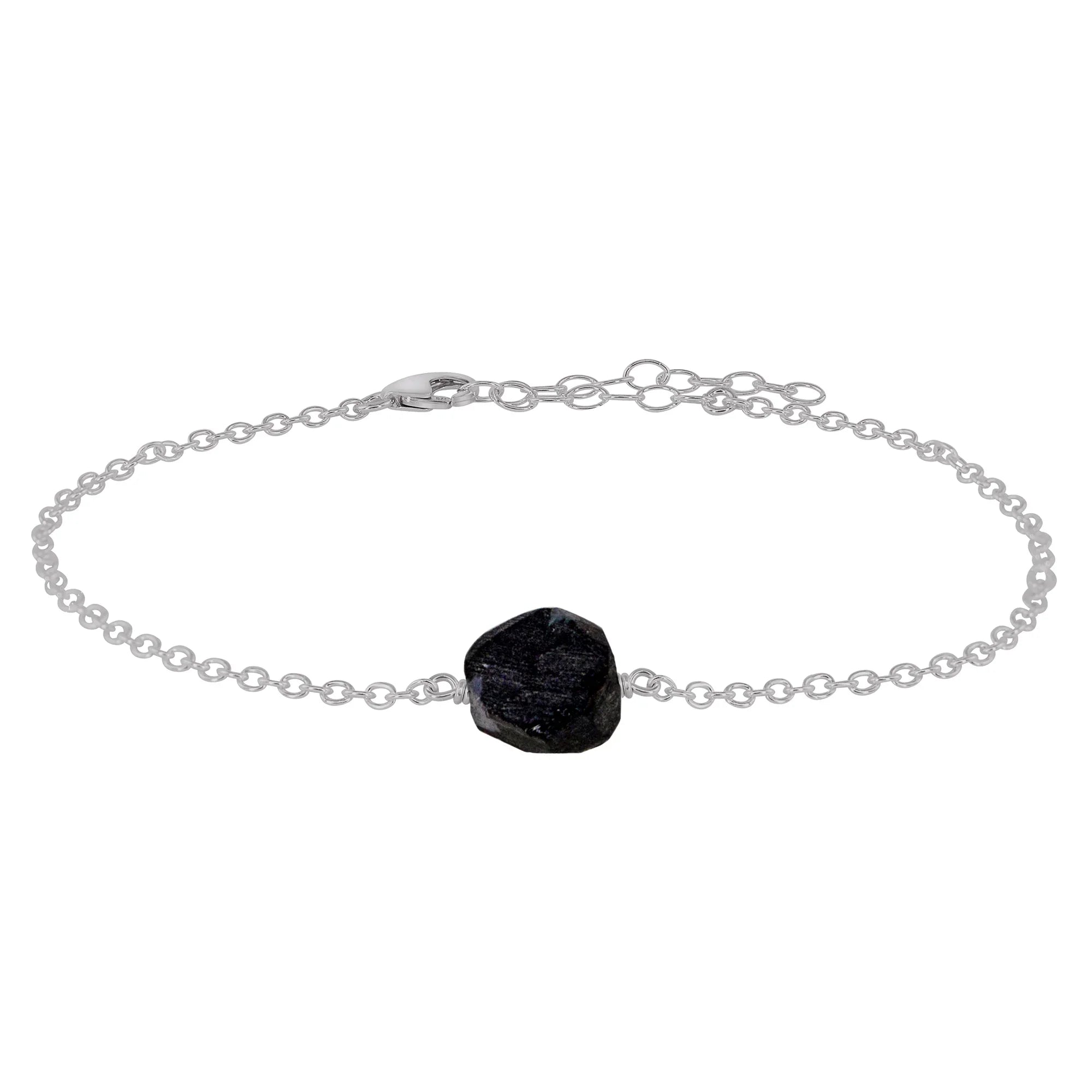 Raw Obsidian Crystal Nugget Anklet - Raw Obsidian Crystal Nugget Anklet - Stainless Steel - Luna Tide Handmade Crystal Jewellery