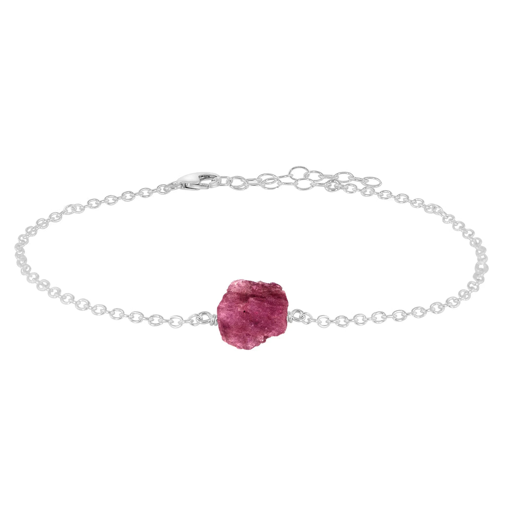 Raw Pink Tourmaline Crystal Nugget Anklet - Raw Pink Tourmaline Crystal Nugget Anklet - Sterling Silver - Luna Tide Handmade Crystal Jewellery