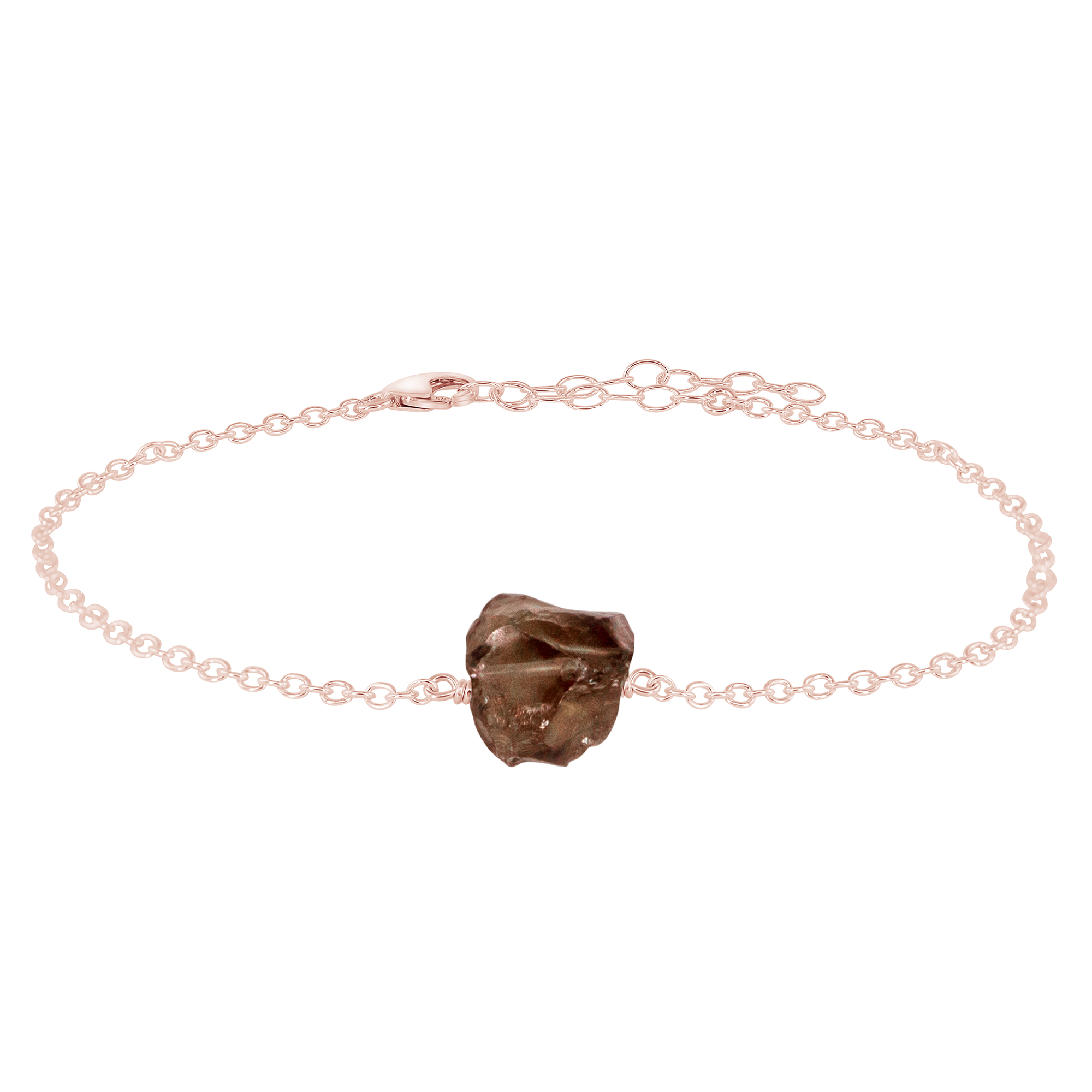 Raw Smoky Quartz Crystal Nugget Anklet - Raw Smoky Quartz Crystal Nugget Anklet - 14k Rose Gold Fill - Luna Tide Handmade Crystal Jewellery