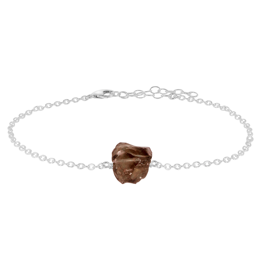 Raw Smoky Quartz Crystal Nugget Anklet - Raw Smoky Quartz Crystal Nugget Anklet - Sterling Silver - Luna Tide Handmade Crystal Jewellery